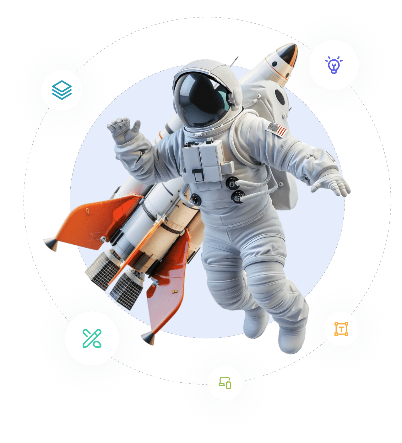 Astronaut with rocket in space