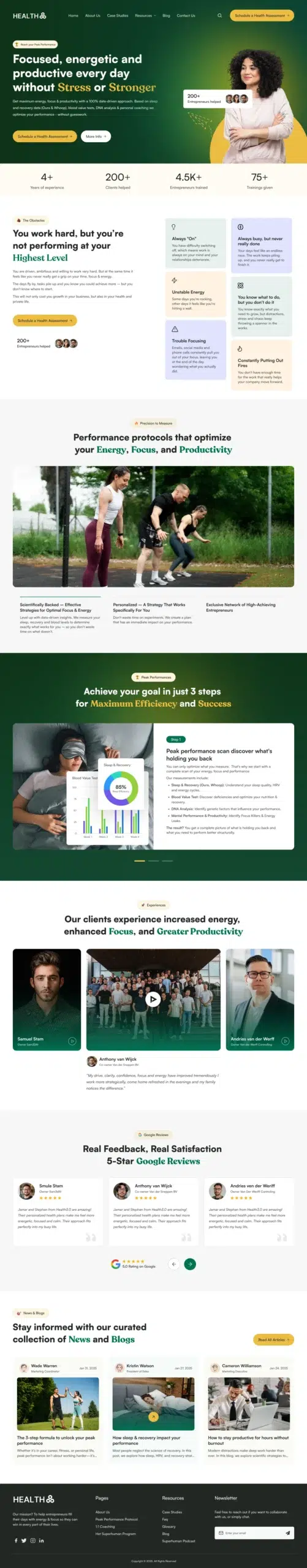 Health website page design